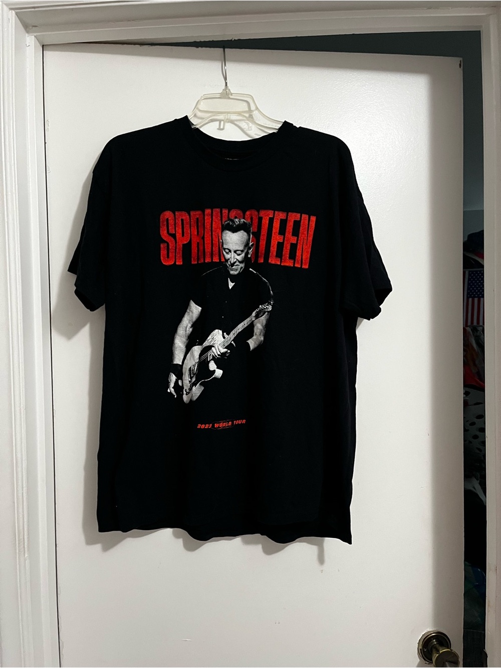 Black Graphic Short-Sleeve Band Tee with Red Lettering